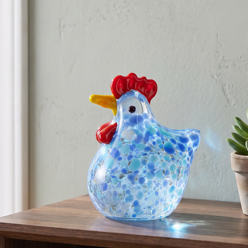 Colored Glazed Glass Chicken Figurines - Speckled Glass Hen Collection Animal Ornaments - image 4