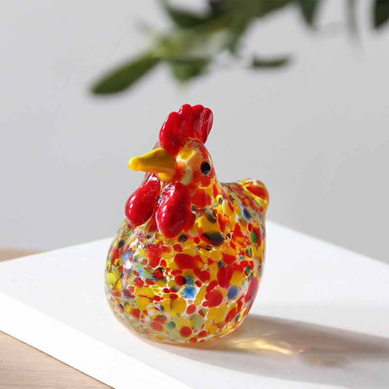Colored Glazed Glass Chicken Figurines - Speckled Glass Hen Collection Animal Ornaments - Colored - image 5