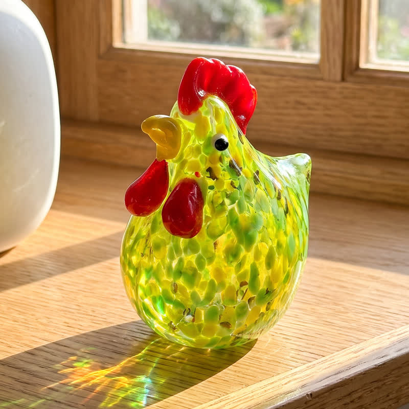 Colored Glazed Glass Chicken Figurines - Speckled Glass Hen Collection Animal Ornaments - Yellow - image 11