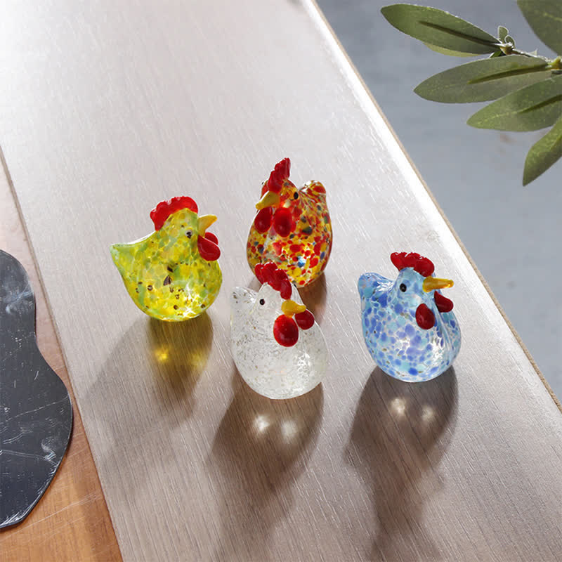 Colored Glazed Glass Chicken Figurines - Speckled Glass Hen Collection Animal Ornaments - image 2