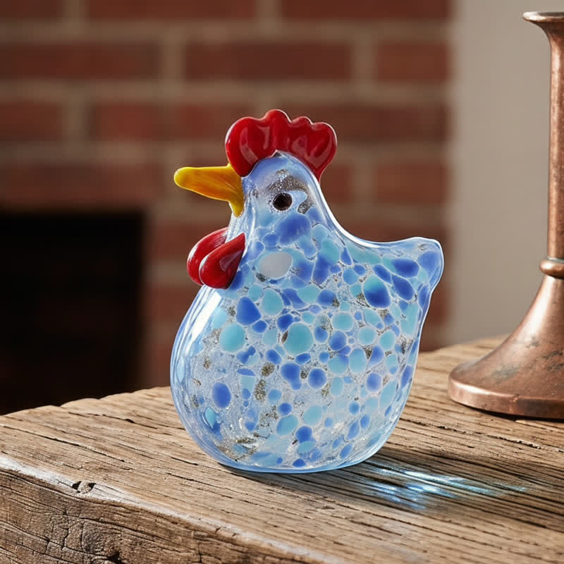 Colored Glazed Glass Chicken Figurines - Speckled Glass Hen Collection Animal Ornaments - Blue - image 0