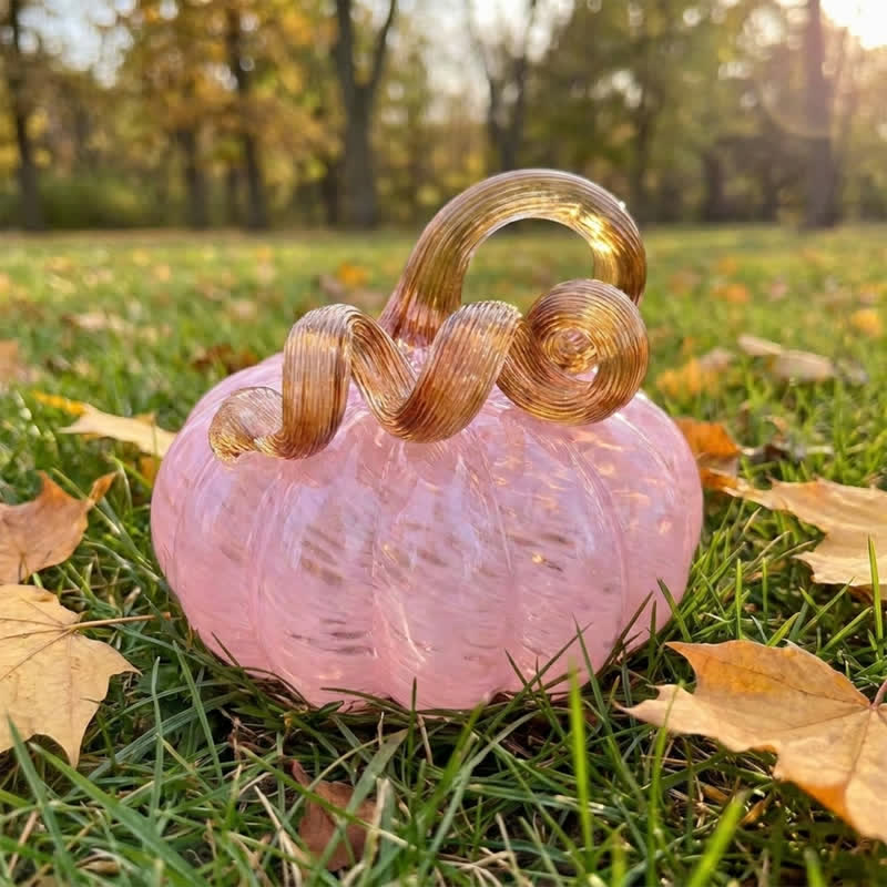 Pumpkin Figurines With Curly Stem - Handcrafted Fall Table Decor - Pink - image 1