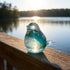 Art Glass Bird Statue with Golden Speckled Breast - Handcrafted Ocean Sunset Glass Bird - Teal - image 5