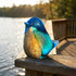 Art Glass Bird Statue with Golden Speckled Breast - Handcrafted Ocean Sunset Glass Bird - Blue - image 0