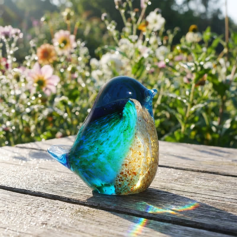 Art Glass Bird Statue with Golden Speckled Breast - Handcrafted Ocean Sunset Glass Bird - image 1