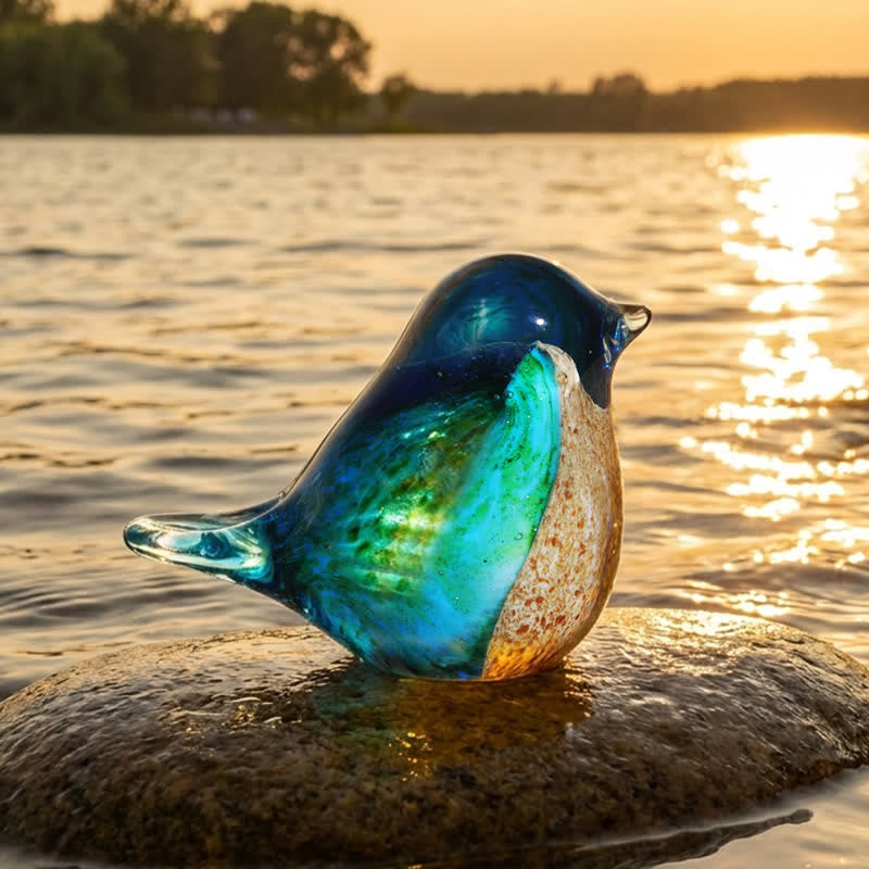 Art Glass Bird Statue with Golden Speckled Breast - Handcrafted Ocean Sunset Glass Bird - image 2