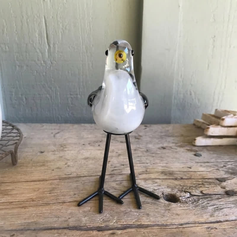Sunny The Seagull Glass Bird Sculpture - Handblown Glass Seagull Figurine With Iron Legs - image 1