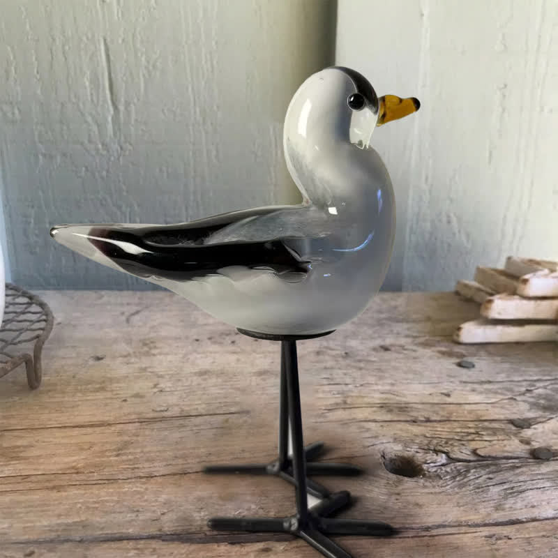 Sunny The Seagull Glass Bird Sculpture - Handblown Glass Seagull Figurine With Iron Legs - image 3