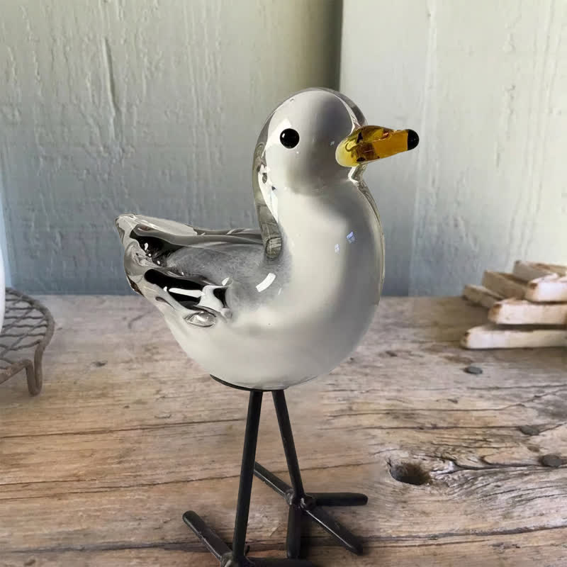 Sunny The Seagull Glass Bird Sculpture - Handblown Glass Seagull Figurine With Iron Legs - Seagull - image 0
