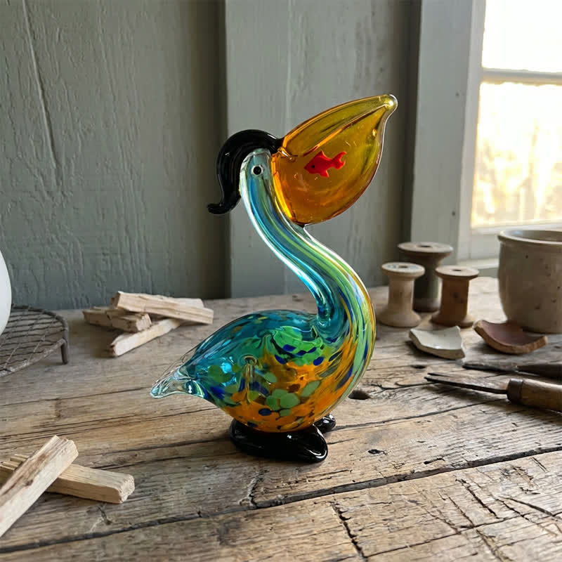 Coastal Art Glass Red Fish Pelican Figurine - Handblown Colorful Art Glass | Ocean Decor - image 1