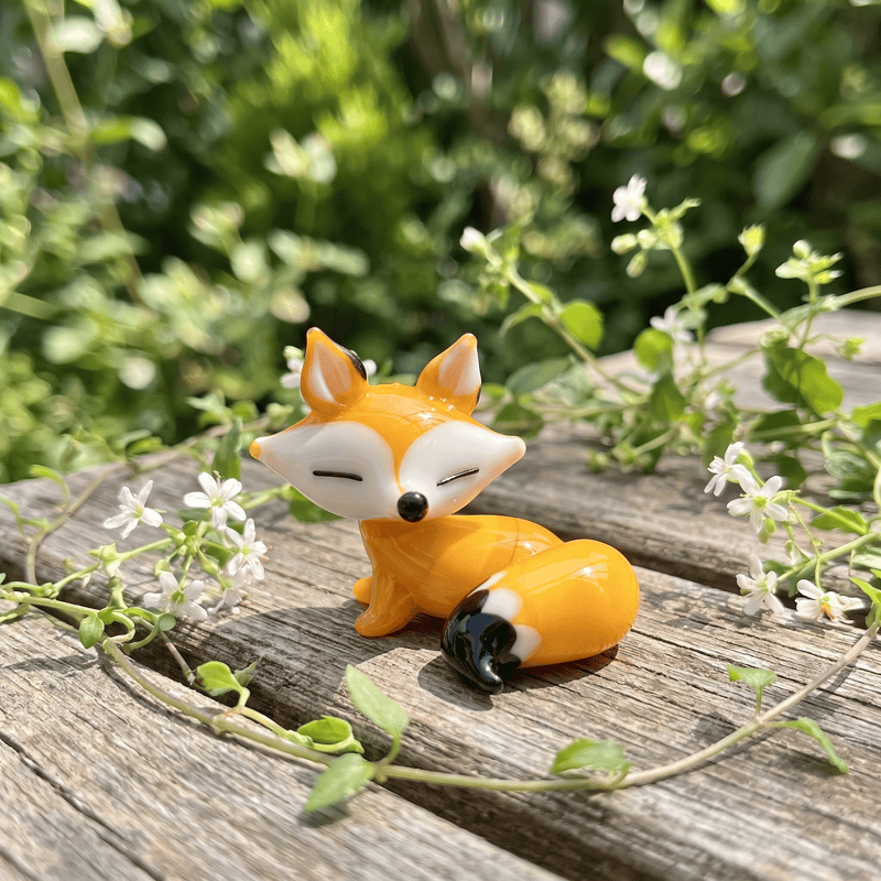 MIni Little Fox Glass Figurine - Handblown Colorful Art Glass Forest Animal Decor - Yellow - image 1