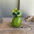 Green & Yellow Striped Watermelon Owl Figurine - Handblown Art Glass Ornament - image 3