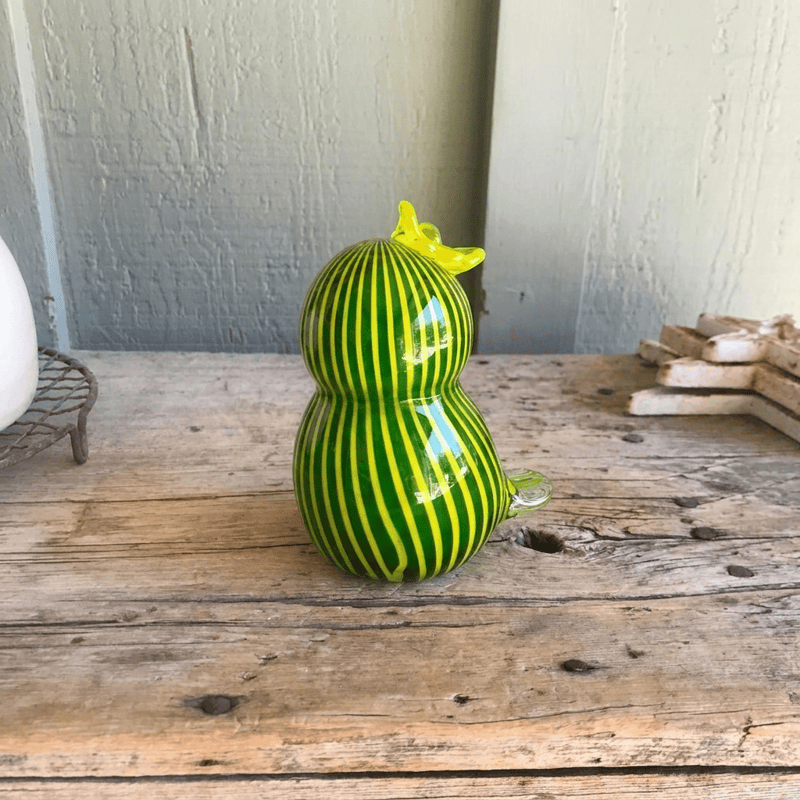Green & Yellow Striped Watermelon Owl Figurine - Handblown Art Glass Ornament - image 4
