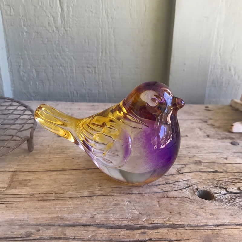 Morning Light Suncatcher Bird Figurine - Handblown Art Crystal Glass Ornament - Yellow & Purple - image 4