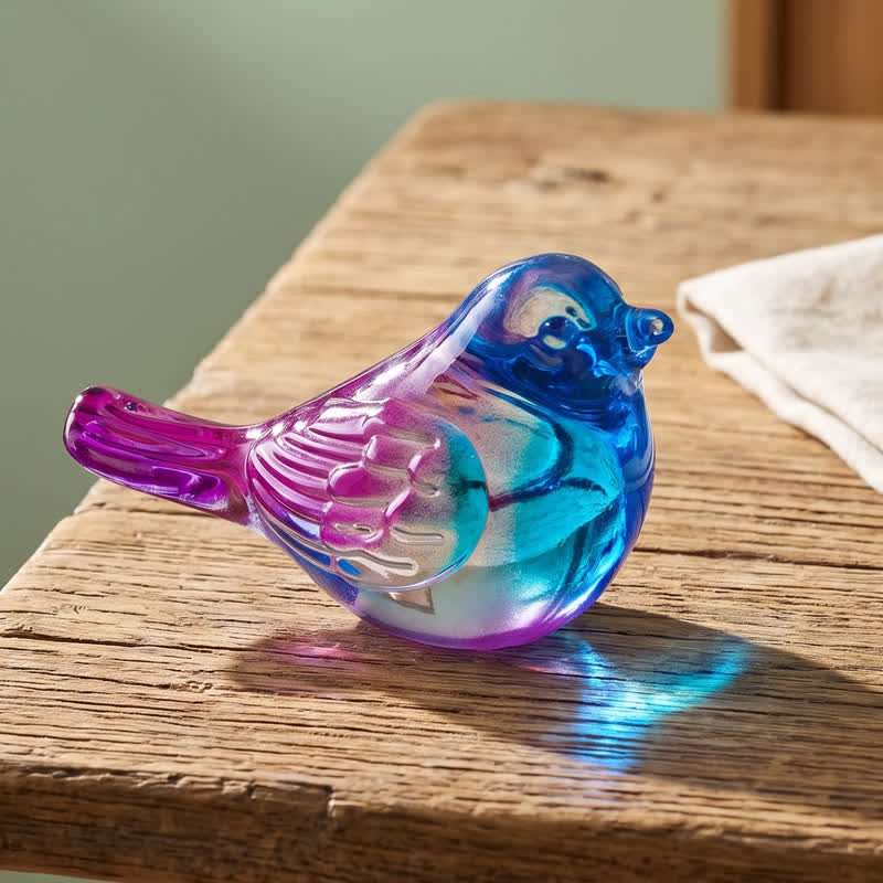 Morning Light Suncatcher Bird Figurine - Handblown Art Crystal Glass Ornament - Blue & Purple - image 8