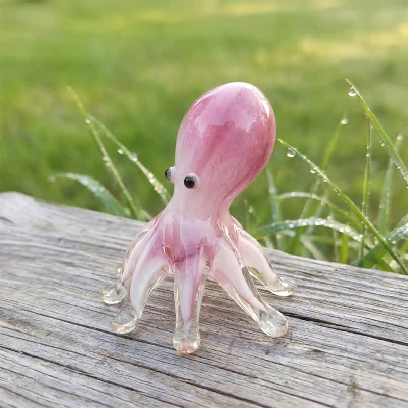 Cute Blush Baby Octopus Figurine - Handblown Art Glass Octopus Sculpture - image 3