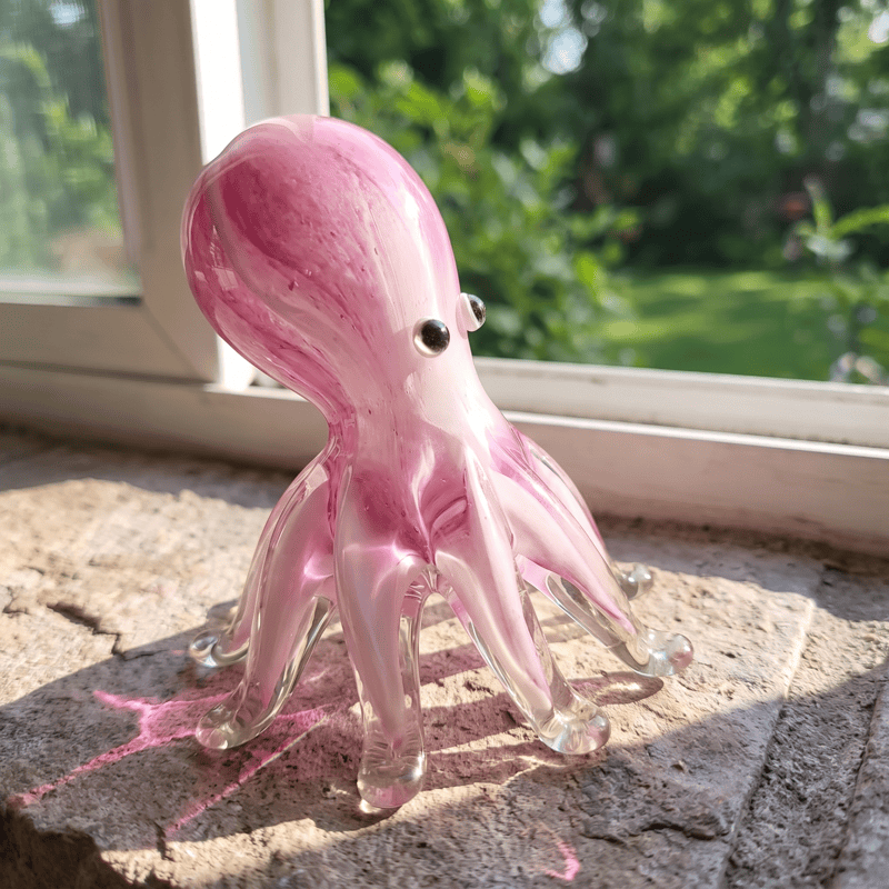 Cute Blush Baby Octopus Figurine - Handblown Art Glass Octopus Sculpture - Pink - image 0