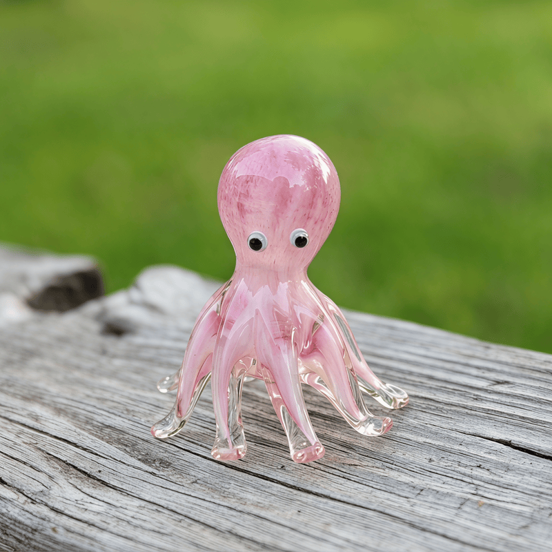 Cute Blush Baby Octopus Figurine - Handblown Art Glass Octopus Sculpture - image 1