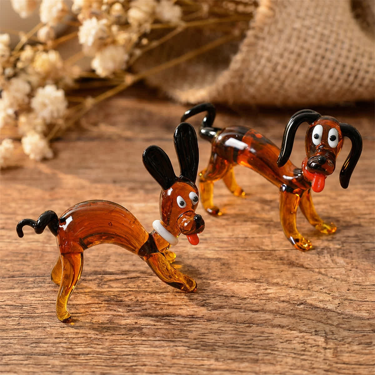 Coffee Dachshund Pups Sculpture - Funny Handmade Glass Dog Figurines Collection - image 3