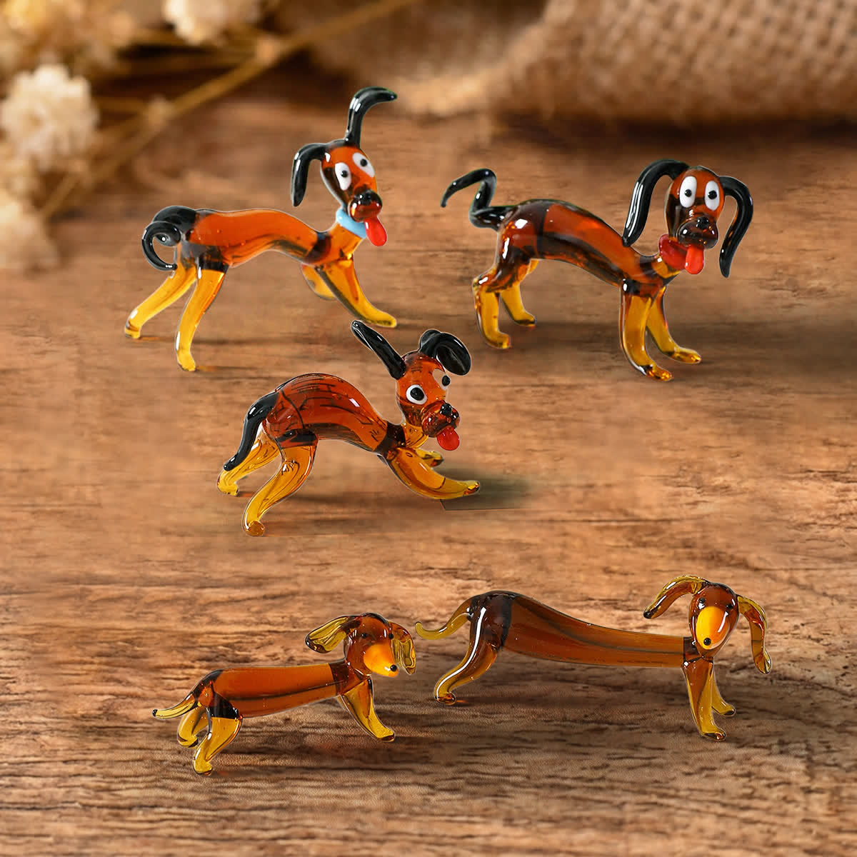 Coffee Dachshund Pups Sculpture - Funny Handmade Glass Dog Figurines Collection - image 4