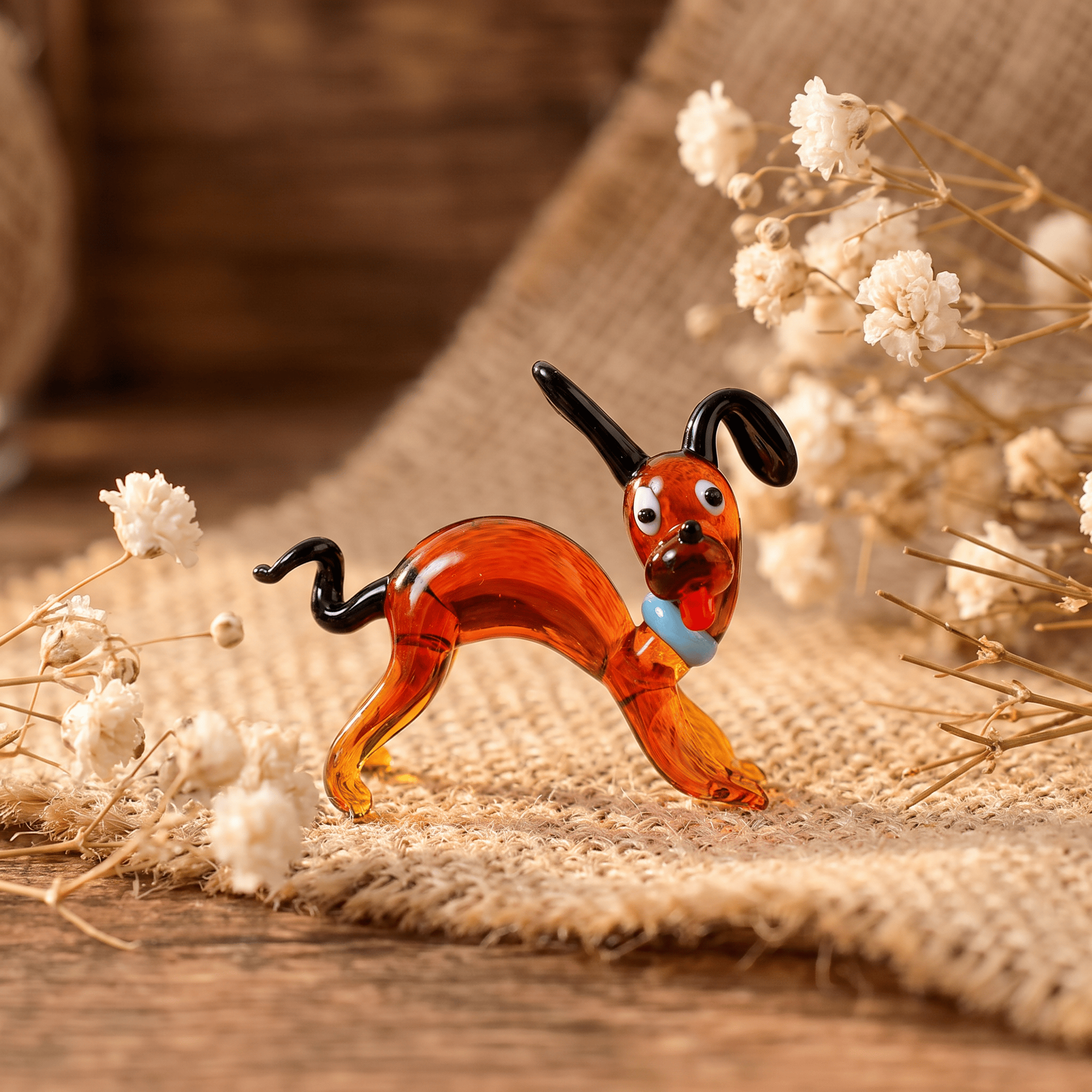 Coffee Dachshund Pups Sculpture - Funny Handmade Glass Dog Figurines Collection - Style #1 - image 0