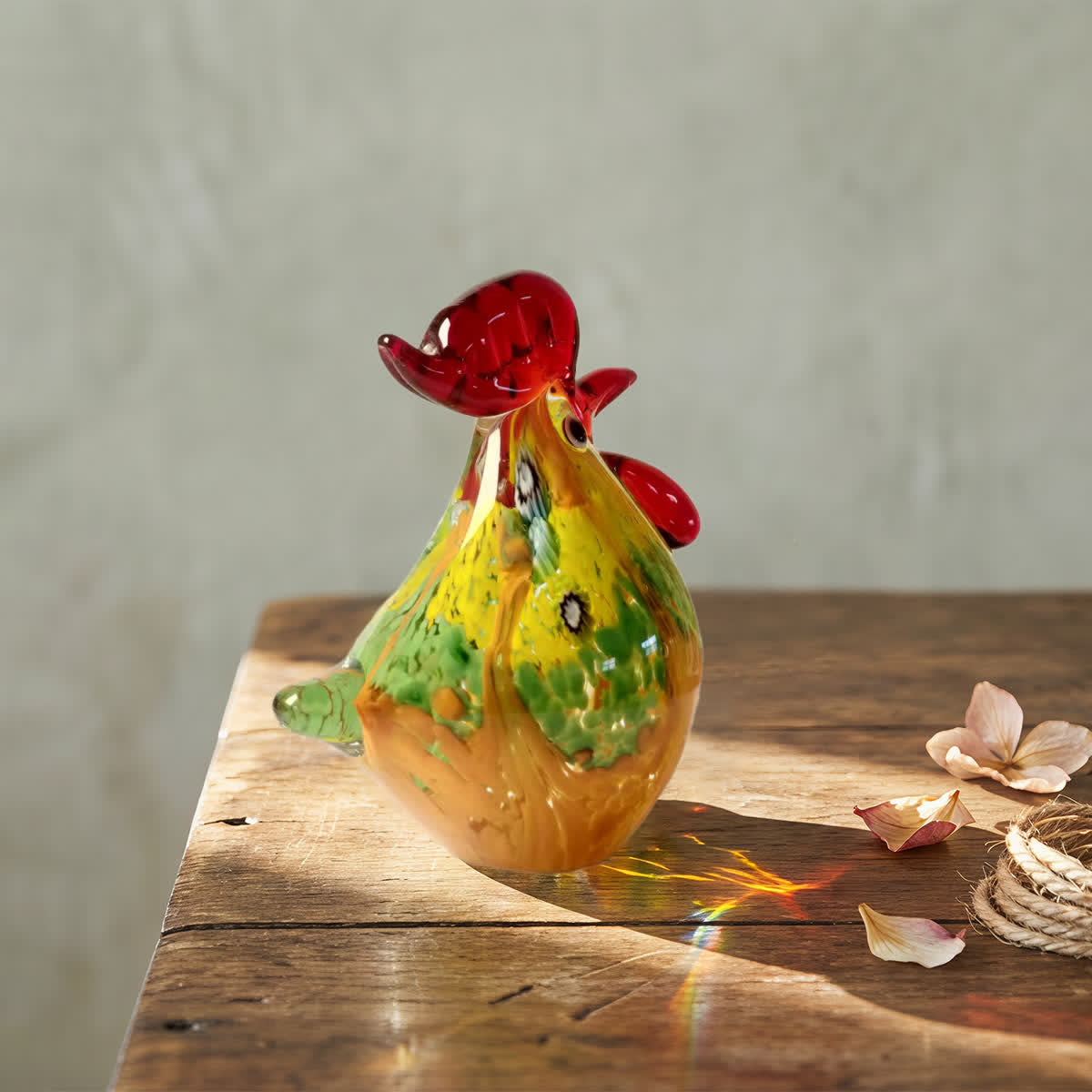 Farmhouse Guardian Sunlight Rooster Sculpture - Handblown Colorful Art Glass Rooster Figurine - image 3