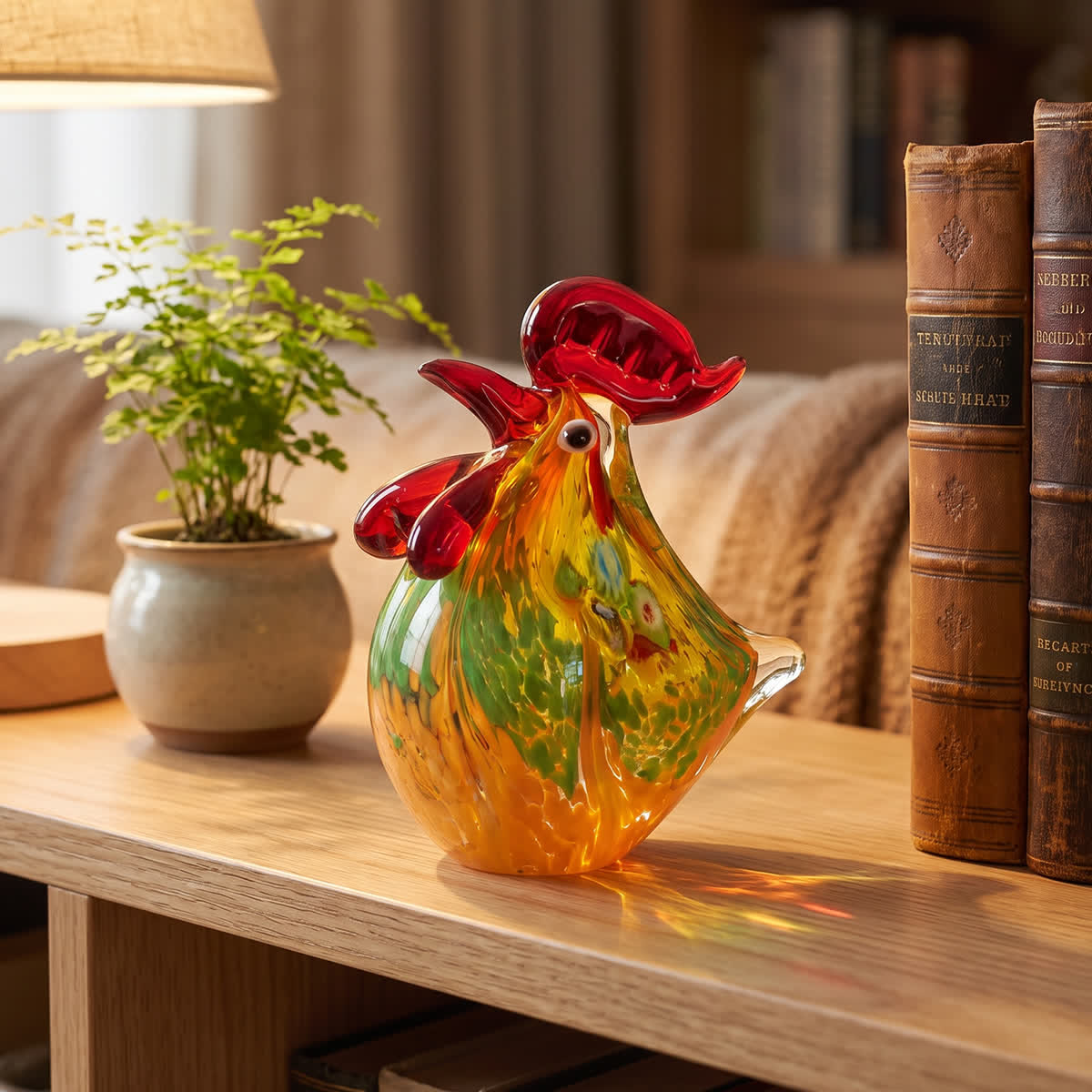 Farmhouse Guardian Sunlight Rooster Sculpture - Handblown Colorful Art Glass Rooster Figurine - Rooster - image 0
