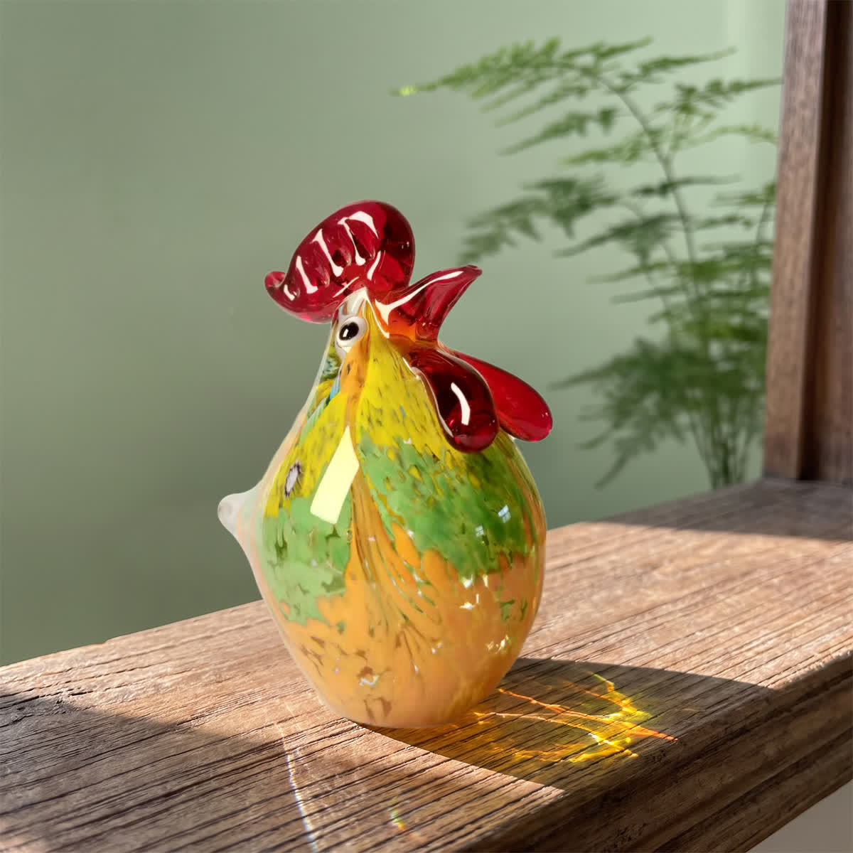 Farmhouse Guardian Sunlight Rooster Sculpture - Handblown Colorful Art Glass Rooster Figurine - image 1