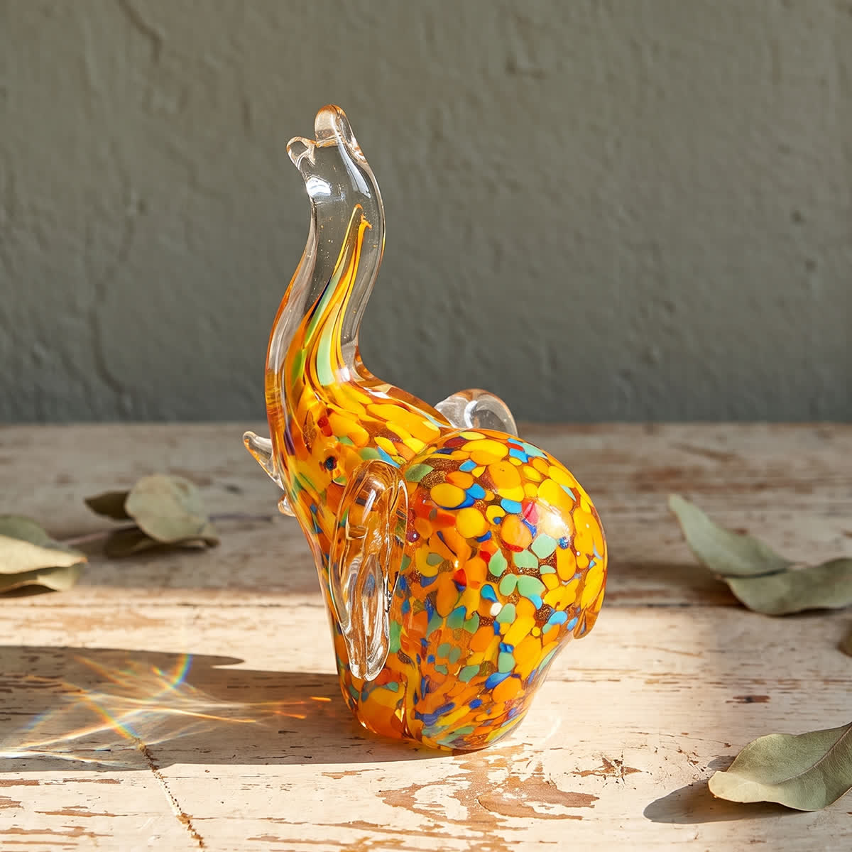 Lucky Trunk Up Glass Elephant Figurine - Handblown Colorful Elephant Sculpture - Elephant - image 0