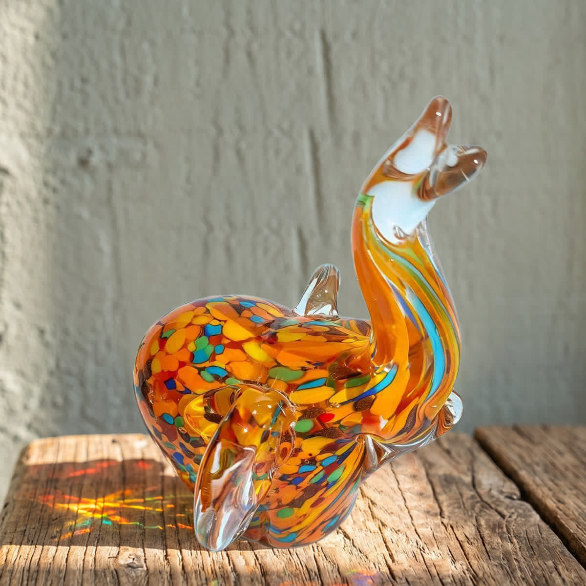 Lucky Trunk Up Glass Elephant Figurine - Handblown Colorful Elephant Sculpture - image 1
