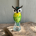 Colorful Speckled Glass Owl Figurine - Yellow & Green Handblown Art Glass Owl Ornament  - Owl - image 0