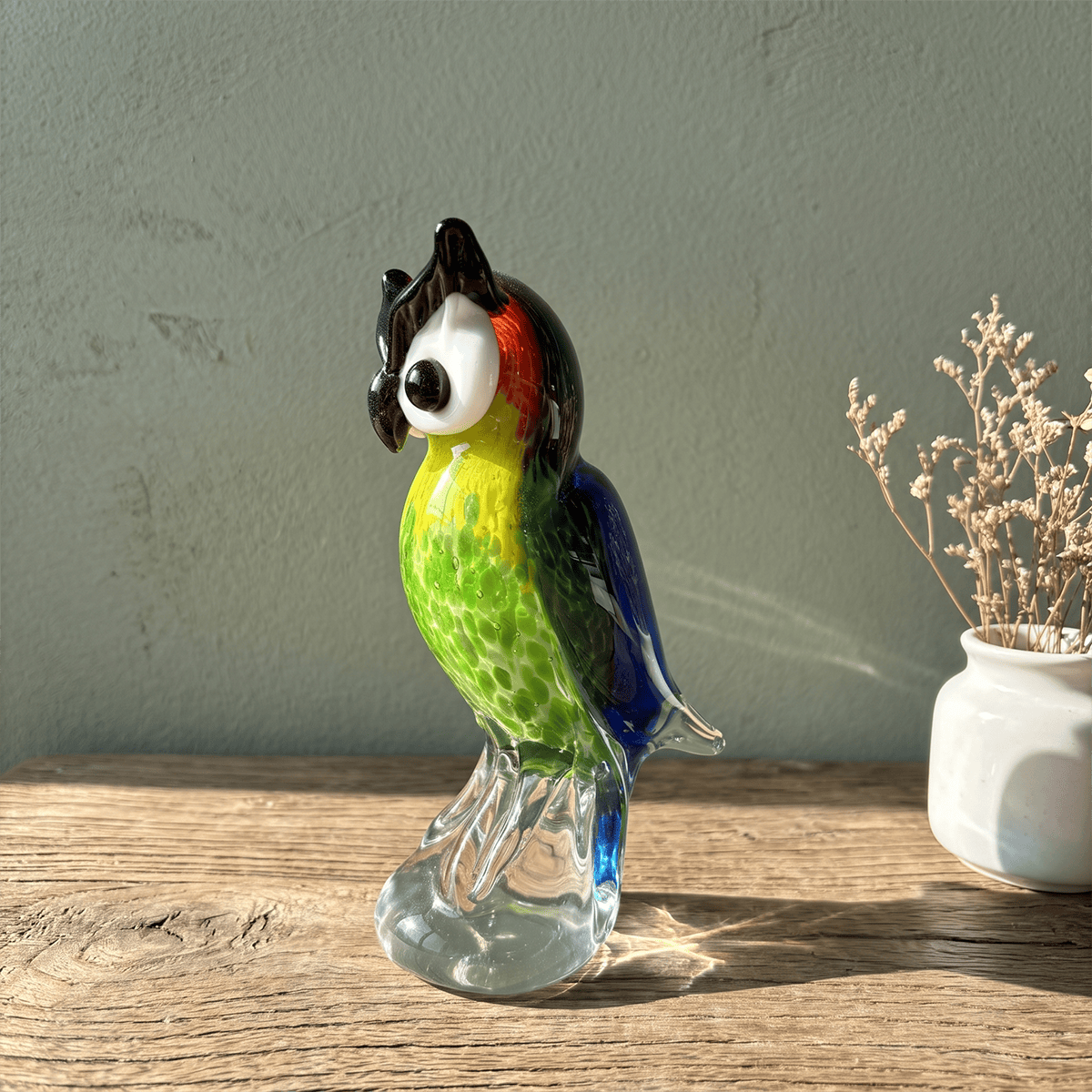 Colorful Speckled Glass Owl Figurine - Yellow & Green Handblown Art Glass Owl Ornament  - image 3