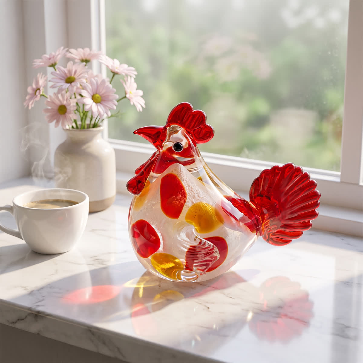 Morning Glory Glass Hen Figurine - Handblown Glass Chicken Figurine That Brings Good Fortune - image 3