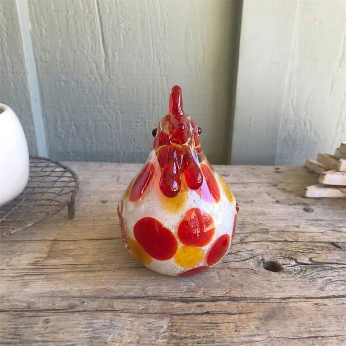 Morning Glory Glass Hen Figurine - Handblown Glass Chicken Figurine That Brings Good Fortune - image 1