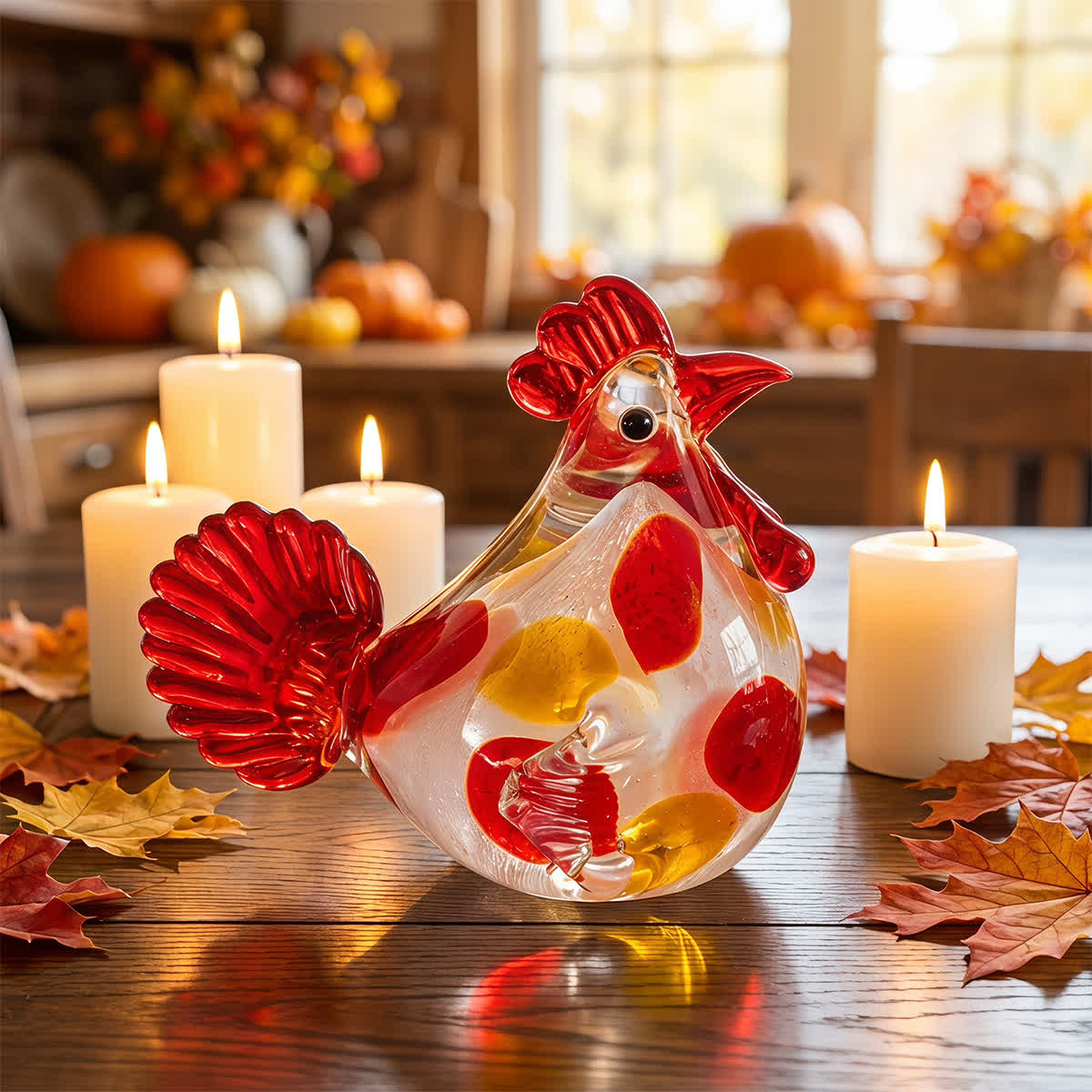 Morning Glory Glass Hen Figurine - Handblown Glass Chicken Figurine That Brings Good Fortune - image 2