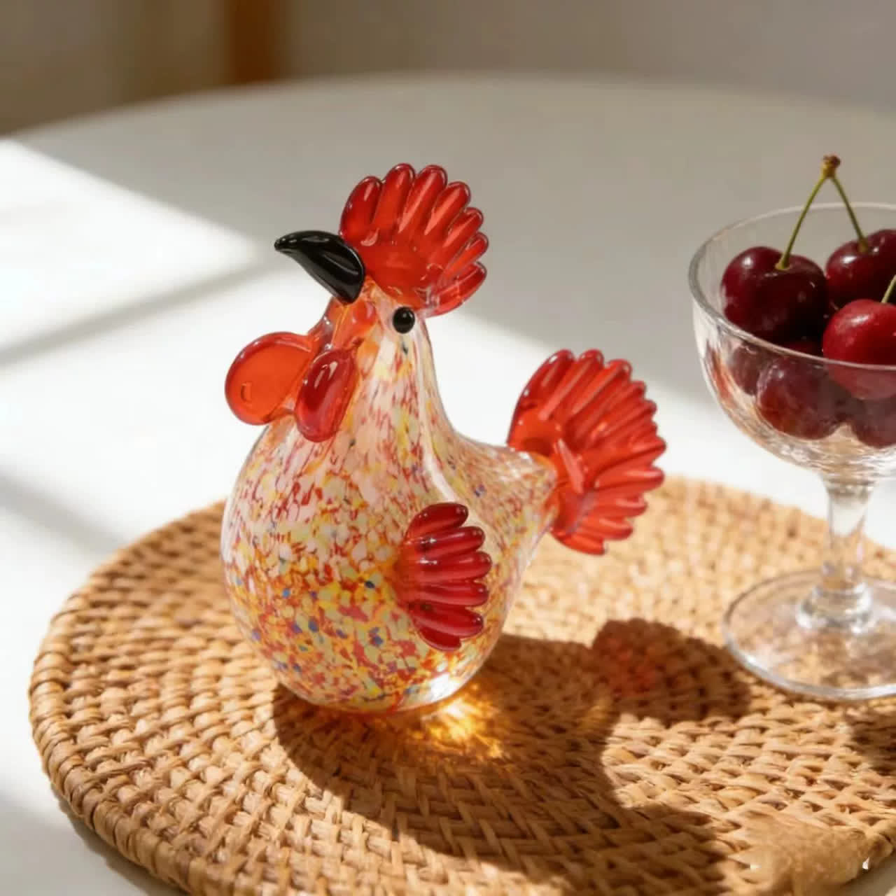 The Good Fortune Rooster Figurine - Colorful Hand Blown Chicken Decor - Farmhouse Art Glass - image 1