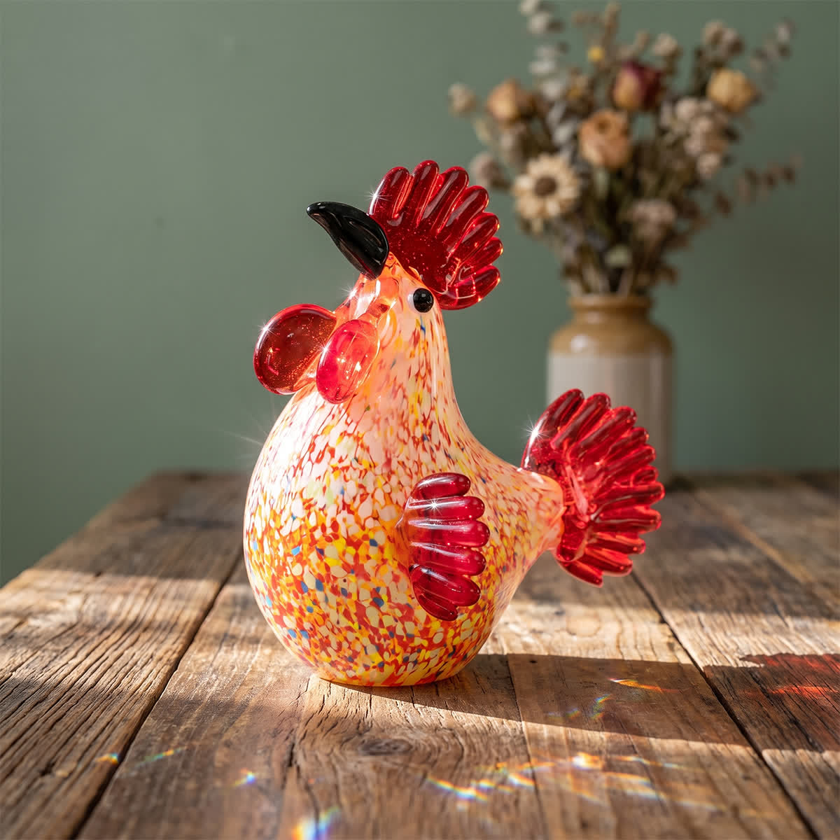 The Good Fortune Rooster Figurine - Colorful Hand Blown Chicken Decor - Farmhouse Art Glass - Chicken - image 0