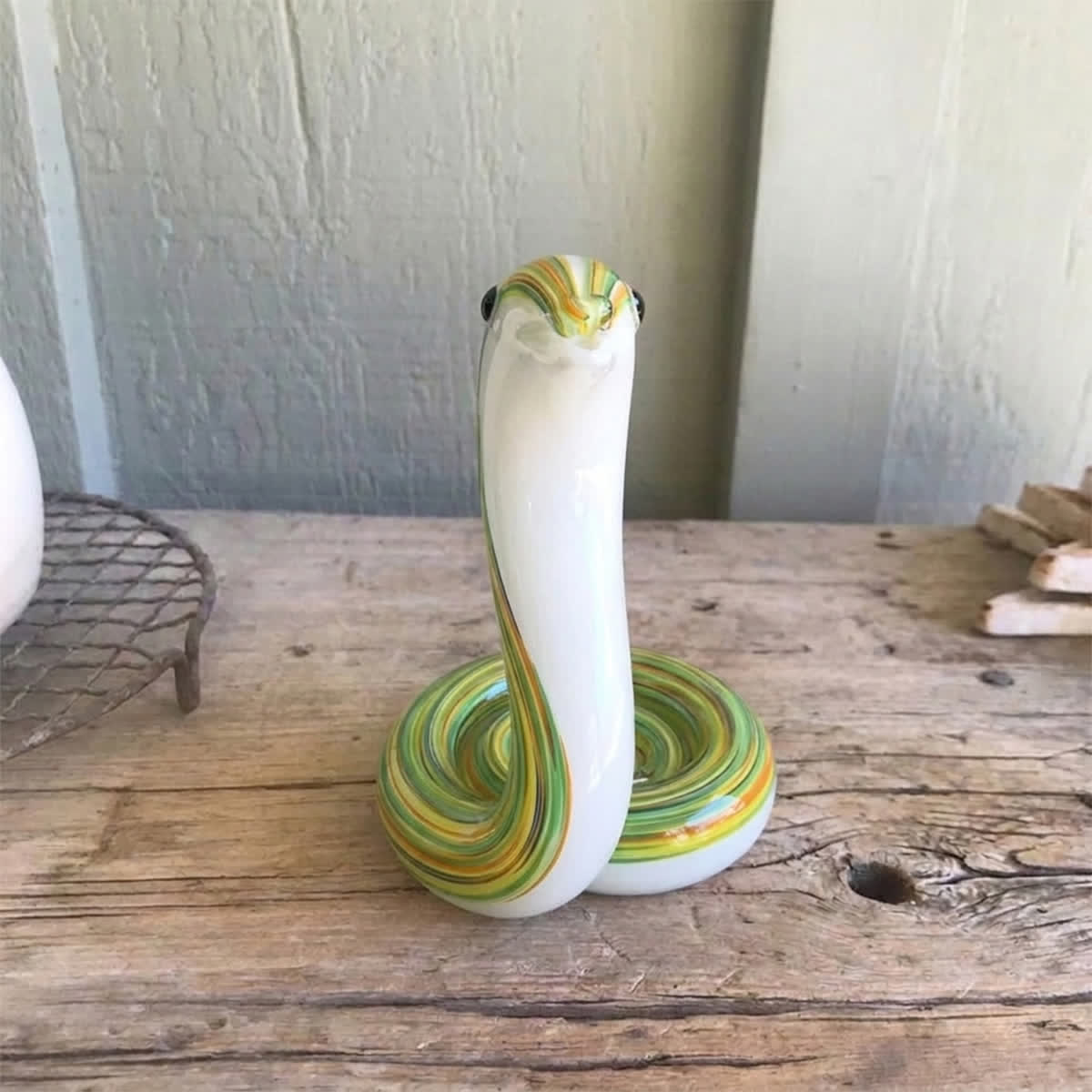 Green & Yellow Swirl Snake Figurine - Cute Hand Blown Snake Decor for Desk & Shelf - image 2