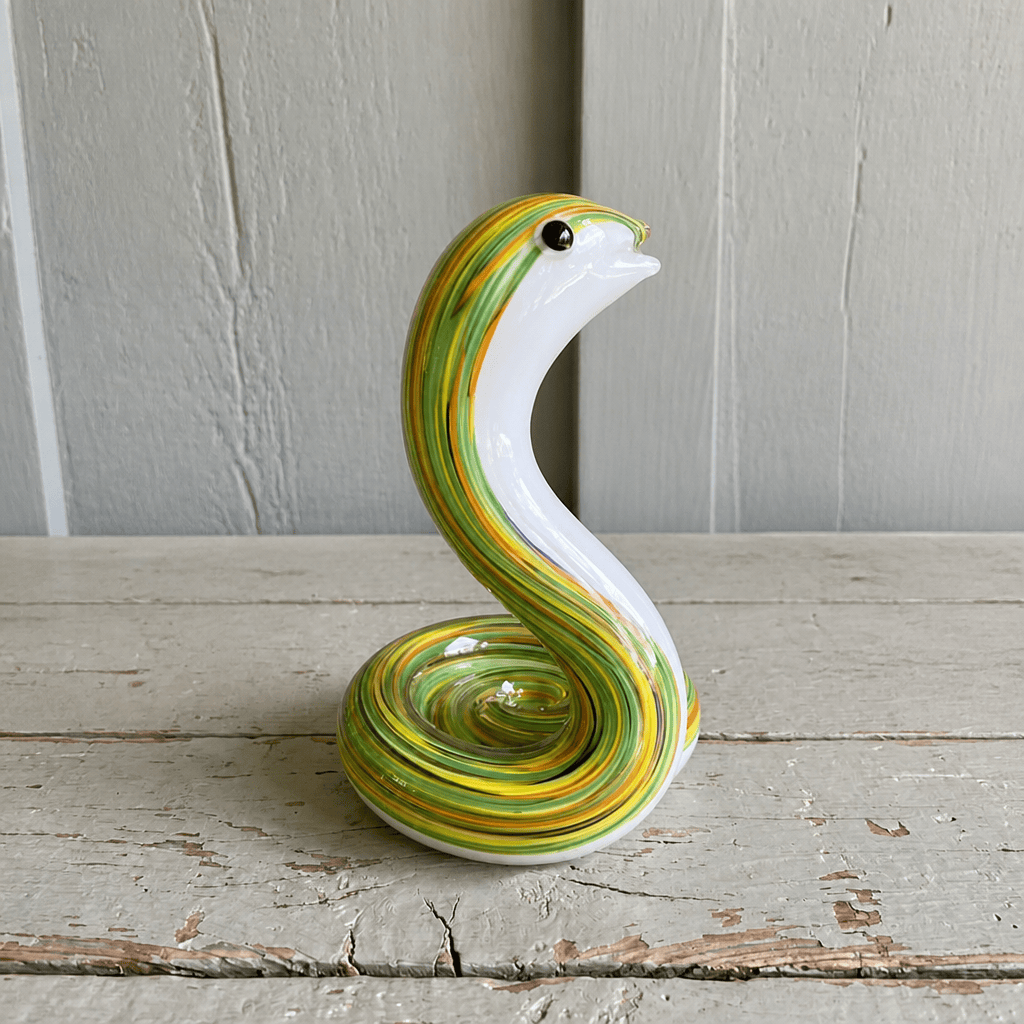 Green & Yellow Swirl Snake Figurine - Cute Hand Blown Snake Decor for Desk & Shelf - image 3