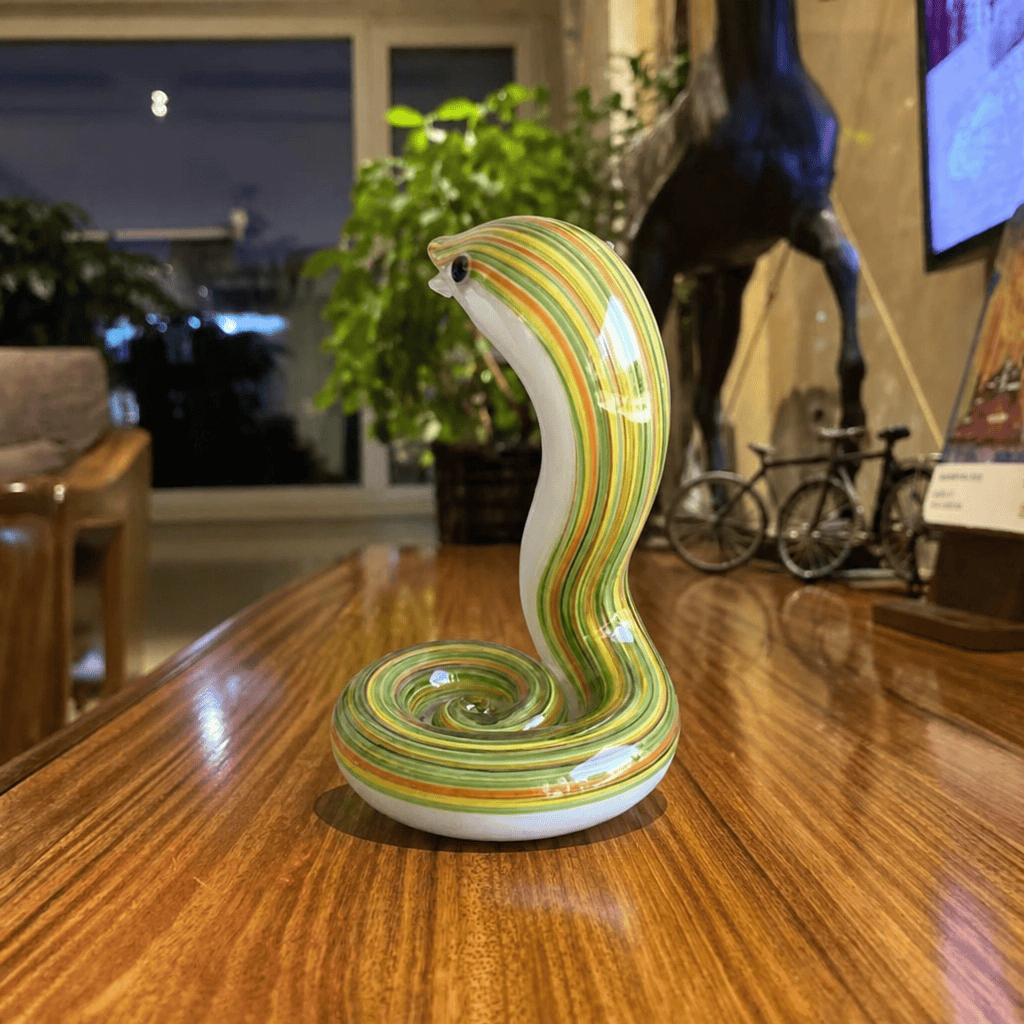 Green & Yellow Swirl Snake Figurine - Cute Hand Blown Snake Decor for Desk & Shelf - image 4
