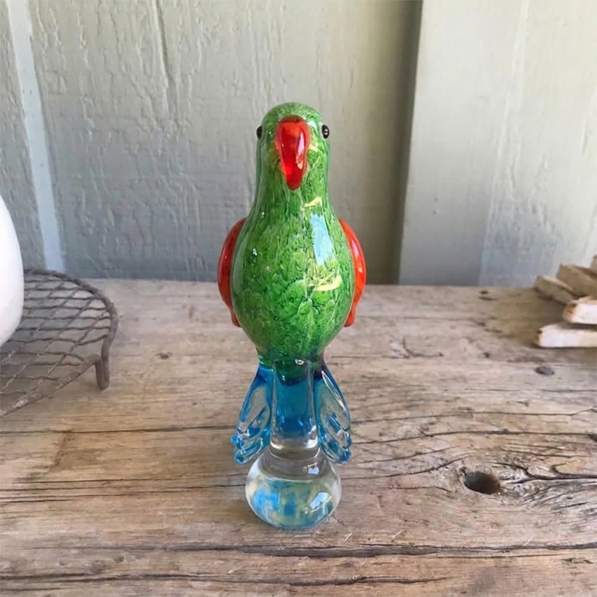 Rainforest Jewel Happy Parrot Figurine - Tropical Art Hand-Blown Glass Parrot Figurine - Parrot - image 0