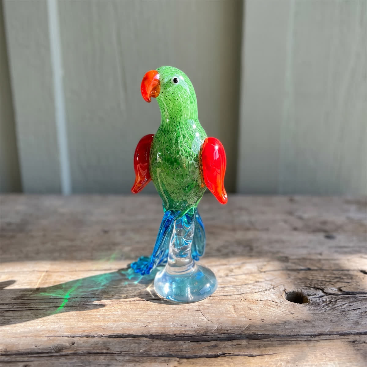 Rainforest Jewel Happy Parrot Figurine - Tropical Art Hand-Blown Glass Parrot Figurine - image 1