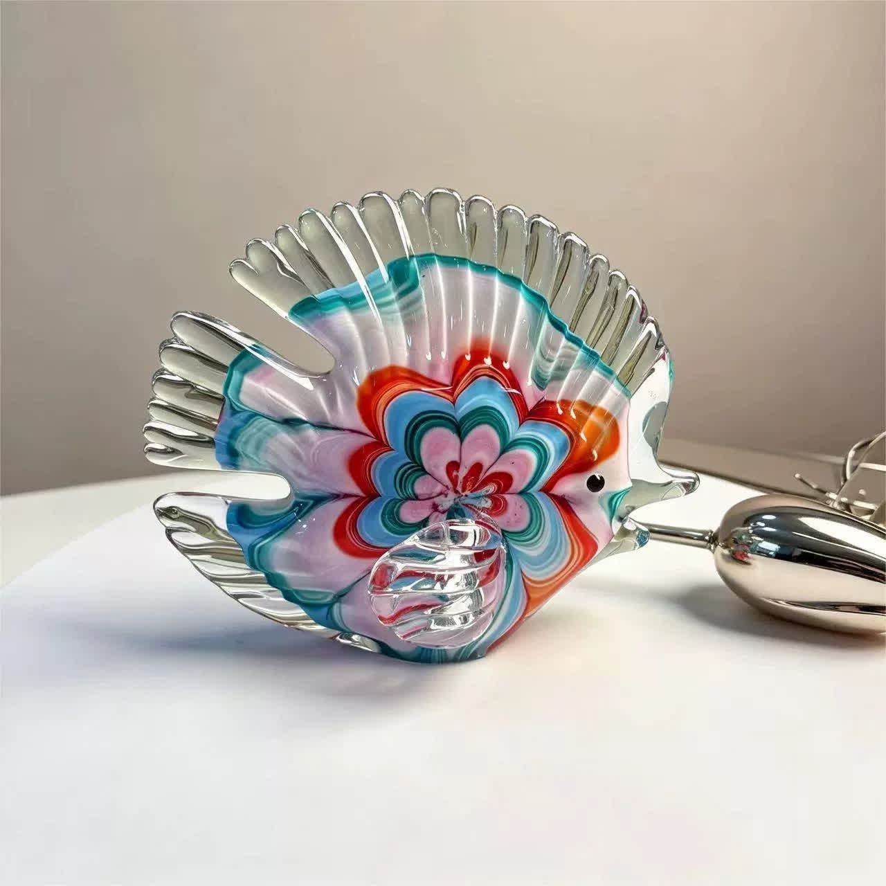 Rainbow Bloom Glass Fish Sculpture - Handblown Colorful Millefiori Art Glass Fish Decor - Fish - image 0