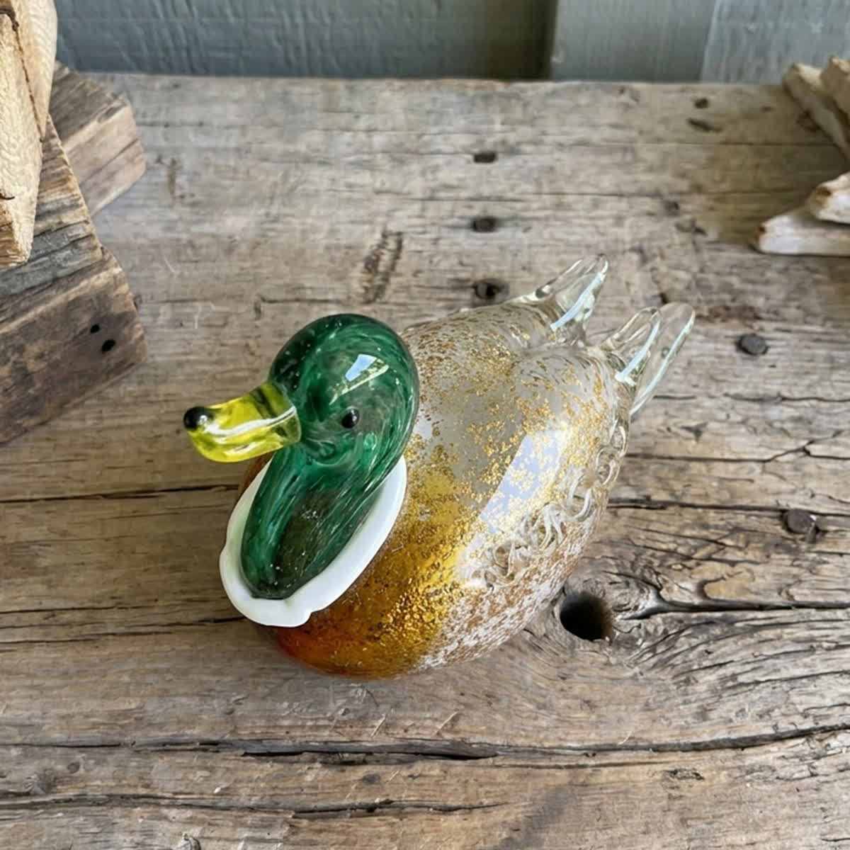 Magic Mallard Duck Statue - Handblown Speckled Art Glass Duck Figurine - image 1