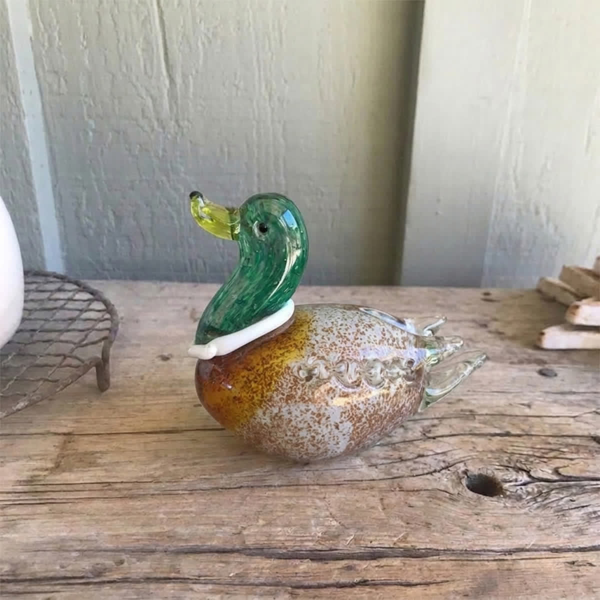 Magic Mallard Duck Statue - Handblown Speckled Art Glass Duck Figurine - image 2