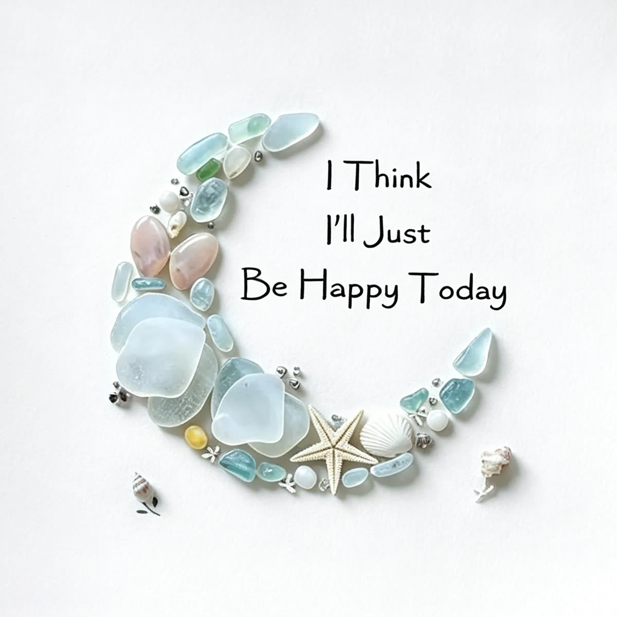 Just Be Happy Today Crescent Moon Sea Glass Framed Art - Seaglass Card - 8" X 8" - image 1