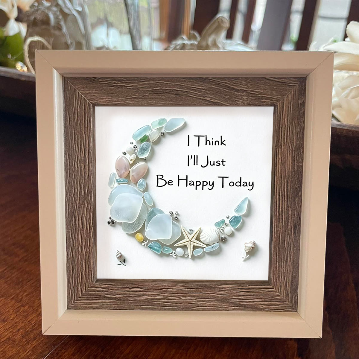Just Be Happy Today Crescent Moon Sea Glass Framed Art - image 4