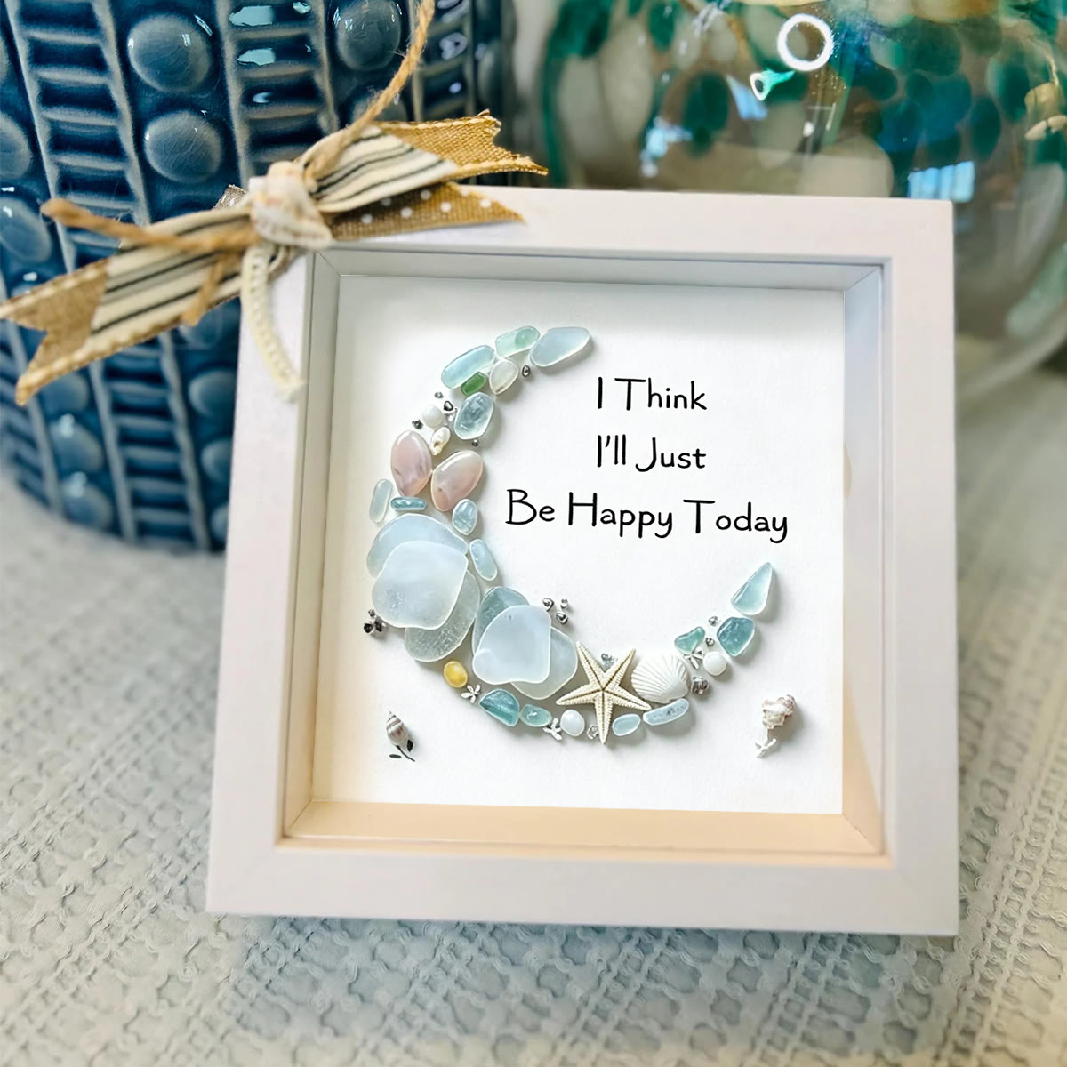 Just Be Happy Today Crescent Moon Sea Glass Framed Art - image 2