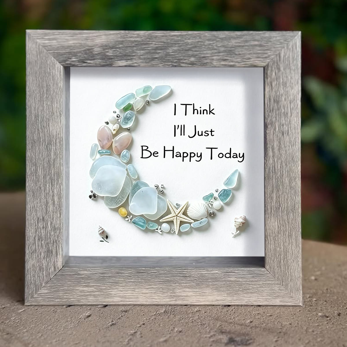 Just Be Happy Today Crescent Moon Sea Glass Framed Art - image 6