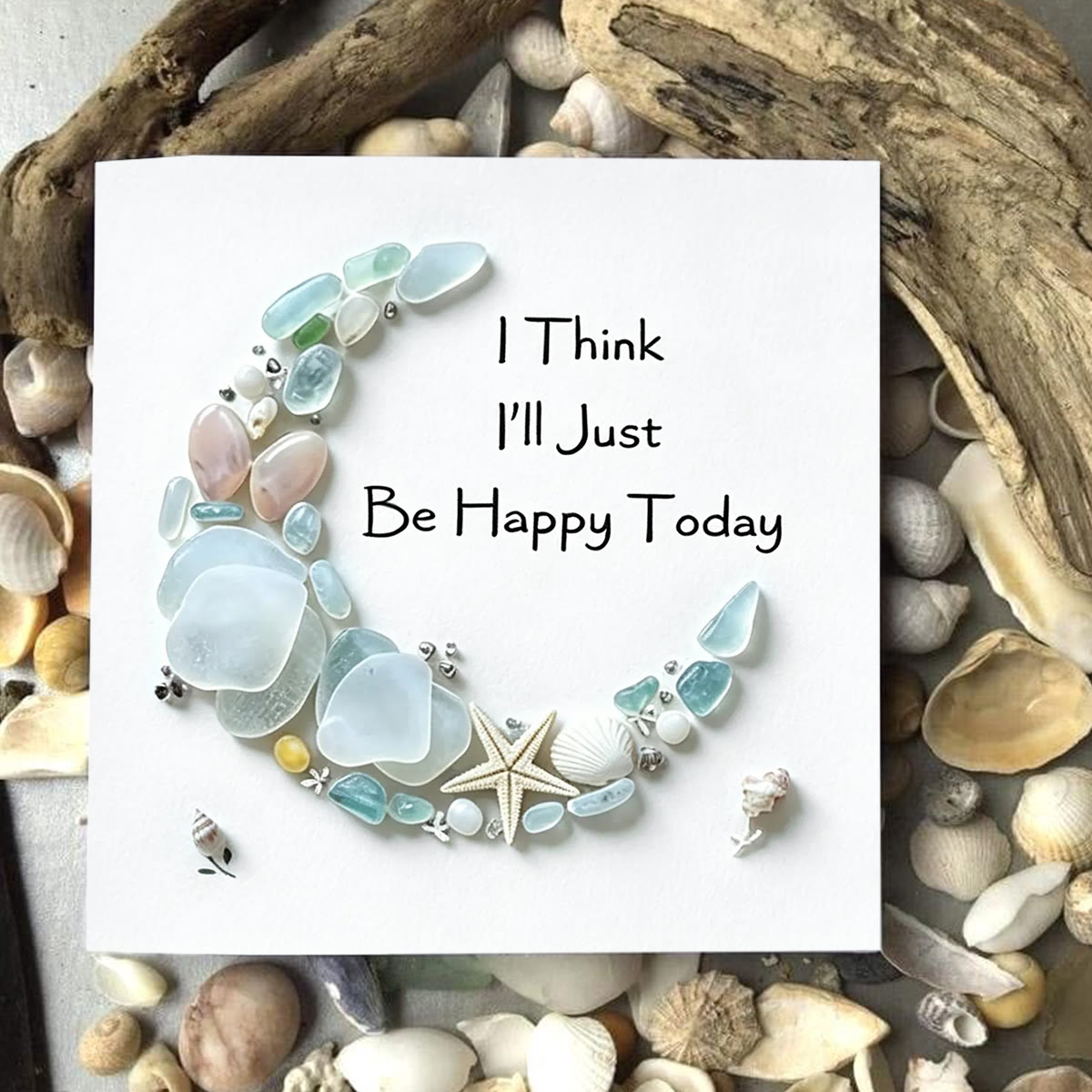 Just Be Happy Today Crescent Moon Sea Glass Framed Art - image 5